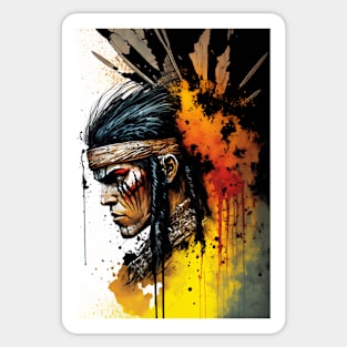 Fierce Native American Warrior Illustration Sticker